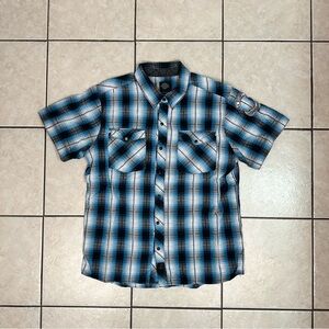 Men’s XL Harley Davidson Motorcycles Button Down Blue Plaid Short Sleeve Shirt